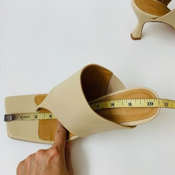 Revolve Toral Mule Thong Square Sandal Heel Sz 41EU Sand Leather Made in Spain - Picture 11 of 13